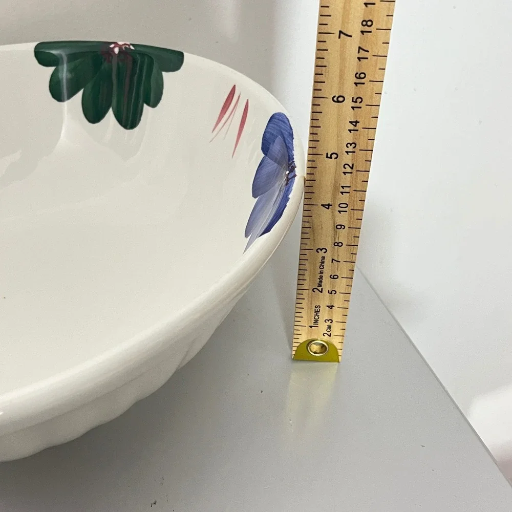Roma Inc Vintage Serving Bowl Unisex Large White Floral Hand Painted Italy